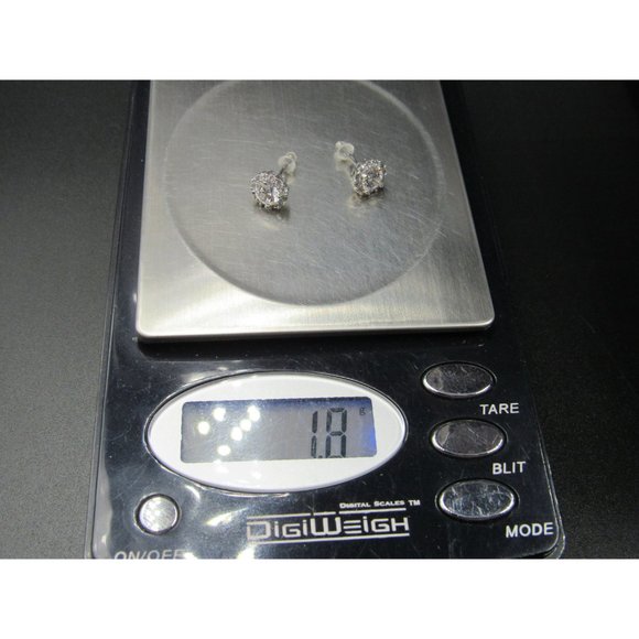 Sterling Silver Cubic Zirconia Bright Round Halo Stud Earrings Vintage Wedding - Picture 6 of 6